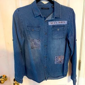 Sean Jean Long Sleeve Denim Button Down Shirt
